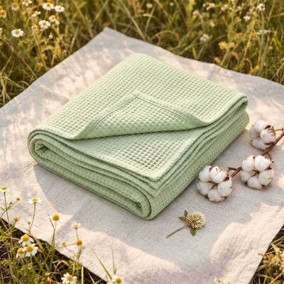 Homescapes 100% Organic Cotton Waffle Blanket Throw, 280 x 230 cm, Green, Textured, For Bed or Sofa, Handcrafted, GOTS & OEKO-TEX Certified, 110 x 90" Homescapes 100% Organic Cotton Waffle Blanket Throw, 280 x 230 cm, Green, Textured, For Bed or Sofa, Handcrafted, GOTS & OEKO-TEX Certified, 110 x 90"