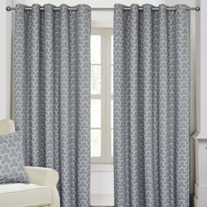 Homescapes Grey Geometric Jacquard Blackout Eyelet Curtain Pair, 65x 90" Homescapes Grey Geometric Jacquard Blackout Eyelet Curtain Pair, 65x 90"