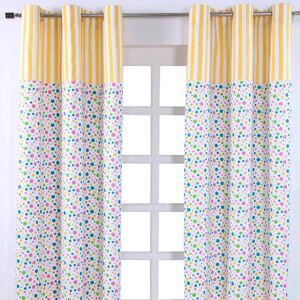 Homescapes Yellow Polka Dots Cotton Curtain Pair - 137x182 cm Homescapes Yellow Polka Dots Cotton Curtain Pair - 137x182 cm
