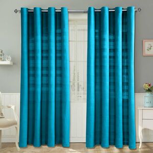 Homescapes Cotton Rajput Ribbed Teal Curtain Pair, 66 x 90" Drop Homescapes Cotton Rajput Ribbed Teal Curtain Pair, 66 x 90" Drop