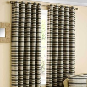 Belfield Furnishings Charcoal and Beige 'Horizon' Striped Ready Made Eyelet Curtain Pair, 90x90" Belfield Furnishings Charcoal and Beige 'Horizon' Striped Ready Made Eyelet Curtain Pair, 90x90"