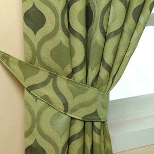 Homescapes Green Jacquard Tie Back Pair Modern Wave Pattern Design Homescapes Green Jacquard Tie Back Pair Modern Wave Pattern Design