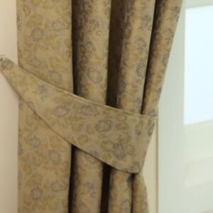 Homescapes Gold Jacquard Tie Back Pair Vintage Floral Design Homescapes Gold Jacquard Tie Back Pair Vintage Floral Design