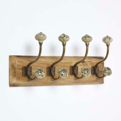 Homescapes Wall Mounted Coat Hook Rack, 44 x 16 x 8 cm, Green, Mango Wood & Iron Homescapes Wall Mounted Coat Hook Rack, 44 x 16 x 8 cm, Green, Mango Wood & Iron