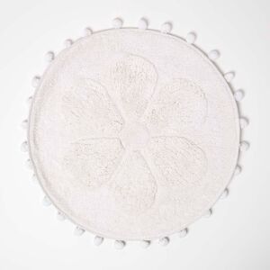 Homescapes Floral White 100% Cotton Bath Mat with Pom Pom Edges, 60cm Round, Machine Washable, Super Absorbent, Soft and Tufted, Textured Reverse Homescapes Floral White 100% Cotton Bath Mat with Pom Pom Edges, 60cm Round, Machine Washable, Super Absorbent, Soft and Tufted, Textured Reverse