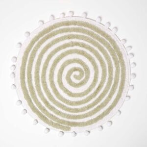Homescapes Spiral Sage Green Cotton Bath Mat with White Pom Pom Edges, 60cm Round, Machine Washable, Super Absorbent, Luxuriously Soft and Tufted Homescapes Spiral Sage Green Cotton Bath Mat with White Pom Pom Edges, 60cm Round, Machine Washable, Super Absorbent, Luxuriously Soft and Tufted