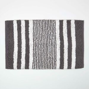 Homescapes Charcoal and White Chenille Stripe Bath Mat 100% Cotton, 50 x 80 cm, Machine Washable, Super Absorbent, Soft and Tufted, Textured Reverse Homescapes Charcoal and White Chenille Stripe Bath Mat 100% Cotton, 50 x 80 cm, Machine Washable, Super Absorbent, Soft and Tufted, Textured Reverse