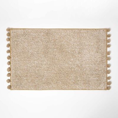 HOMESCAPES Natural Cotton Bath Mat - Tufted, Pom Pom Edges - 50x80cm HOMESCAPES Natural Cotton Bath Mat - Tufted, Pom Pom Edges - 50x80cm