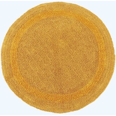 Homescapes Mustard Bath Mat - Round - Reversible Cotton Homescapes Mustard Bath Mat - Round - Reversible Cotton