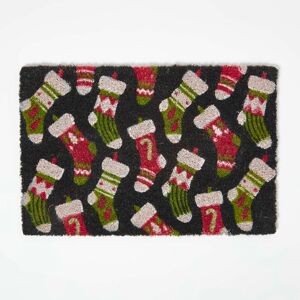 Homescapes Coir Christmas Stockings Doormat, 60 x 40 cm, Green, Festive, Non-Slip Rubber Backing, Heavy Duty Homescapes Coir Christmas Stockings Doormat, 60 x 40 cm, Green, Festive, Non-Slip Rubber Backing, Heavy Duty