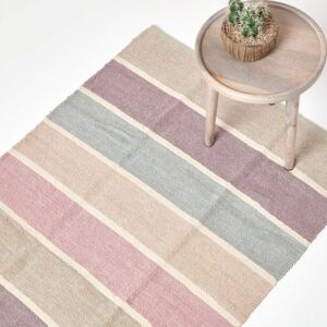 Homescapes Cotton Chenille Striped Rug Blue Beige Grey Natural - Rug Homescapes Cotton Chenille Striped Rug Blue Beige Grey Natural - Rug