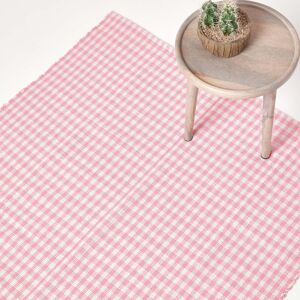 Homescapes Cotton Gingham Check Rug Hand Woven Pink White, 110 x 170 cm Homescapes Cotton Gingham Check Rug Hand Woven Pink White, 110 x 170 cm