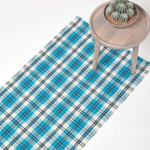 Homescapes Irvine Handwoven Blue Tartan 100% Cotton Rug - Rug Homescapes Irvine Handwoven Blue Tartan 100% Cotton Rug - Rug