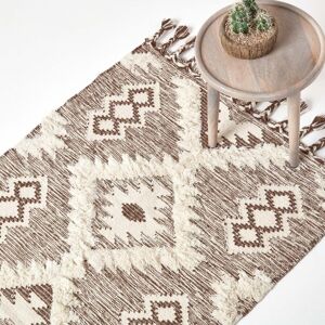 Homescapes Lhasa Handwoven Brown and Cream Textured Diamond Pattern Wool Rug - Area Rug Homescapes Lhasa Handwoven Brown and Cream Textured Diamond Pattern Wool Rug - Area Rug