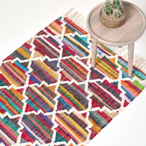 Homescapes Amsterdam Handwoven Multi Coloured Cotton Kilim Rug - Rug Homescapes Amsterdam Handwoven Multi Coloured Cotton Kilim Rug - Rug