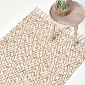 Homescapes Sierra Neutral Diamond Pattern Hemp Chindi Rug - Rug Homescapes Sierra Neutral Diamond Pattern Hemp Chindi Rug - Rug