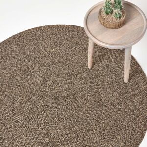 HOMESCAPES Linen and Black Melange Round Rug, 200cm Round HOMESCAPES Linen and Black Melange Round Rug, 200cm Round