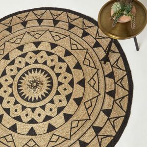 Homescapes Natural and Black Mandala Braided Jute Rug, 150 cm Round Homescapes Natural and Black Mandala Braided Jute Rug, 150 cm Round