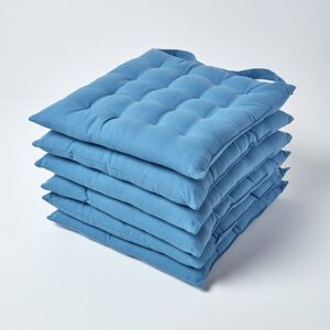 Homescapes Set of 6 Luxury 100% Cotton Seat Pad with Button Straps, 40 x 40 cm, Airforce Blue, OEKO-TEX Certified, For Dining & Garden, Plain Homescapes Set of 6 Luxury 100% Cotton Seat Pad with Button Straps, 40 x 40 cm, Airforce Blue, OEKO-TEX Certified, For Dining & Garden, Plain