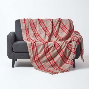 Homescapes 100% Cotton Tartan Throw, 150 x 200 cm, Grey, Red, For Bed or Sofa, Handcrafted, OEKO-TEX Certified, 59 x 78" Homescapes 100% Cotton Tartan Throw, 150 x 200 cm, Grey, Red, For Bed or Sofa, Handcrafted, OEKO-TEX Certified, 59 x 78"