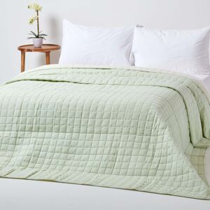 Homescapes Sage Green & Cream Cotton Reversible Bedspread - Bedspread Homescapes Sage Green & Cream Cotton Reversible Bedspread - Bedspread
