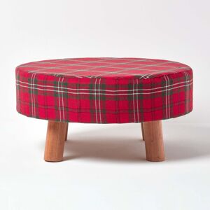 Homescapes Traditional Red, Green and White Tartan Flat Footstool with Legs Homescapes Traditional Red, Green and White Tartan Flat Footstool with Legs