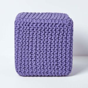 Homescapes Purple Knitted Cotton Cube Footstool 35 x 35 x 35 cm Homescapes Purple Knitted Cotton Cube Footstool 35 x 35 x 35 cm