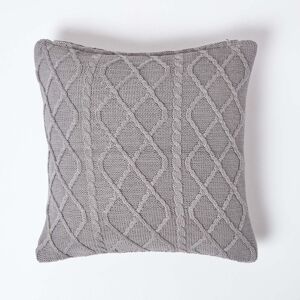 Homescapes Grey Cable Knit 100% Cotton Cushion Cover, Square 45 x 45 cm Homescapes Grey Cable Knit 100% Cotton Cushion Cover, Square 45 x 45 cm