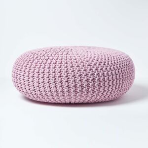 Homescapes Pastel Pink Knitted Cotton Large Round Pouffe Foostool 70 x 23cm Homescapes Pastel Pink Knitted Cotton Large Round Pouffe Foostool 70 x 23cm