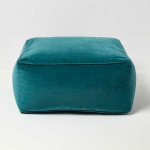 Homescapes Teal Velvet Pouffe Cube Footstool 60 x 60 cm Homescapes Teal Velvet Pouffe Cube Footstool 60 x 60 cm