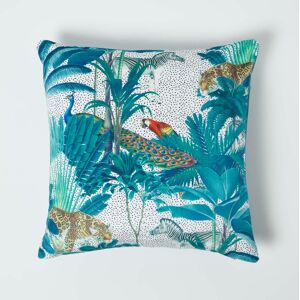 Homescapes Teal Jungle & Parrot Velvet Cushion - 46 x 46 cm Homescapes Teal Jungle & Parrot Velvet Cushion - 46 x 46 cm