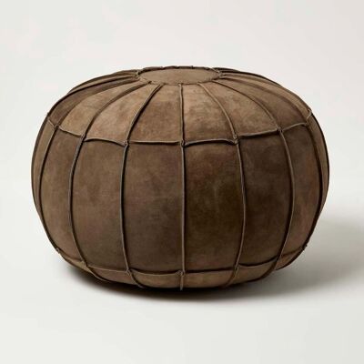 Homescapes Brown Leather & Suede Round Pouffe Footstool Homescapes Brown Leather & Suede Round Pouffe Footstool