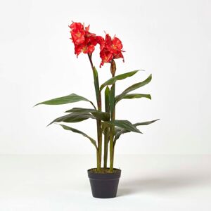 Homescapes Artificial Red Canna Lily Plant in Black Pot, 90 cm Tall Homescapes Artificial Red Canna Lily Plant in Black Pot, 90 cm Tall