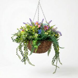 Artificial Multi-Flower Hanging Basket 40cm - Lifelike Faux Summer Meadow Garden Display - Homescapes Artificial Multi-Flower Hanging Basket 40cm - Lifelike Faux Summer Meadow Garden Display - Homescapes