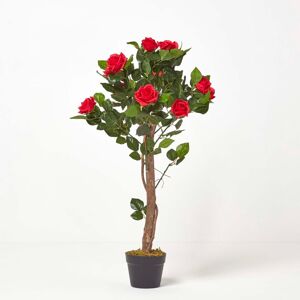 Homescapes Red Potted Rose Tree Artificial Plant with lifelike green leaves and single trunk, 90 cm Homescapes Red Potted Rose Tree Artificial Plant with lifelike green leaves and single trunk, 90 cm