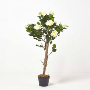 Homescapes Lifelike Artificial White Rose Ball Tree with Real Wooden Trunk, 90cm Homescapes Lifelike Artificial White Rose Ball Tree with Real Wooden Trunk, 90cm