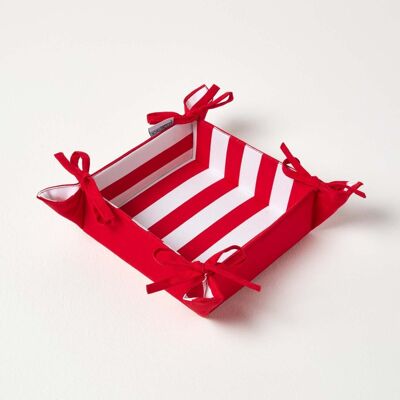 Homescapes Reversible Fabric Bread Basket Red Stripes Foldable Basket Homescapes Reversible Fabric Bread Basket Red Stripes Foldable Basket