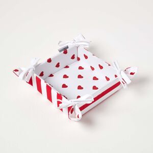 Homescapes Reversible Fabric Bread Basket Red Hearts pattern Foldable Basket Homescapes Reversible Fabric Bread Basket Red Hearts pattern Foldable Basket