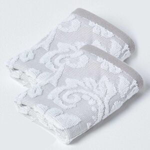 Homescapes Beige Face Cloth 600 GSM Cotton with White Damask Pattern, Set of 2 Homescapes Beige Face Cloth 600 GSM Cotton with White Damask Pattern, Set of 2