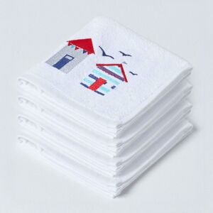 Homescapes White and Blue Beach Hut Face Cloth 100% Cotton, Set of 4 Homescapes White and Blue Beach Hut Face Cloth 100% Cotton, Set of 4