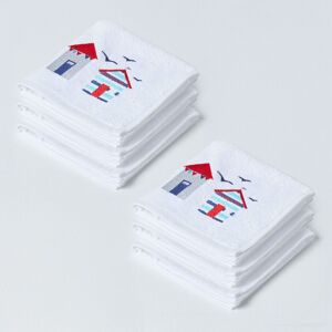 Homescapes White and Blue Beach Hut Face Cloth 100% Cotton, Set of 6 Homescapes White and Blue Beach Hut Face Cloth 100% Cotton, Set of 6