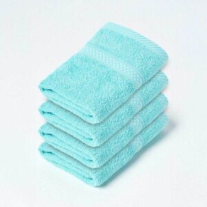 Homescapes Aqua Blue Face Towel 100 % Turkish Cotton, Set of 4 Homescapes Aqua Blue Face Towel 100 % Turkish Cotton, Set of 4