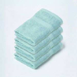 Homescapes Sea Green Face Towel 100 % Turkish Cotton, Set of 4 Homescapes Sea Green Face Towel 100 % Turkish Cotton, Set of 4