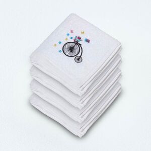 Homescapes Embroidered Bicycle White Face Cloth 100% Cotton, Set of 4 Homescapes Embroidered Bicycle White Face Cloth 100% Cotton, Set of 4