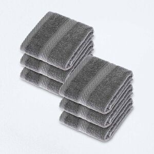 Homescapes Dark Grey Face Cloth 100% Turkish Cotton, Set of 6 Homescapes Dark Grey Face Cloth 100% Turkish Cotton, Set of 6