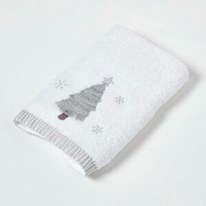 Homescapes Silver Christmas Tree Embroidered 100% Cotton Hand Towel Homescapes Silver Christmas Tree Embroidered 100% Cotton Hand Towel