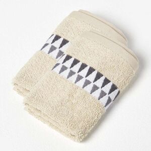 Homescapes Beige Face Cloth Geometric 100% Cotton Towel, Set of 2 Homescapes Beige Face Cloth Geometric 100% Cotton Towel, Set of 2