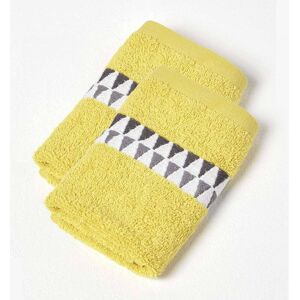 Homescapes Yellow Face Cloth Geometric 100% Cotton Towel, Set of 2 Homescapes Yellow Face Cloth Geometric 100% Cotton Towel, Set of 2