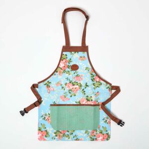 HOMESCAPES Blue and Pink Gardening Apron - Floral Rose Design HOMESCAPES Blue and Pink Gardening Apron - Floral Rose Design