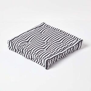 Homescapes 100% Cotton Stripe Floor Cushion, 50 x 50 x 10 cm, Black, OEKO-TEX Certified, Handcrafted, 20 x 20 x 4" Homescapes 100% Cotton Stripe Floor Cushion, 50 x 50 x 10 cm, Black, OEKO-TEX Certified, Handcrafted, 20 x 20 x 4"
